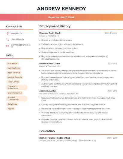 Revenue Audit Clerk Resume