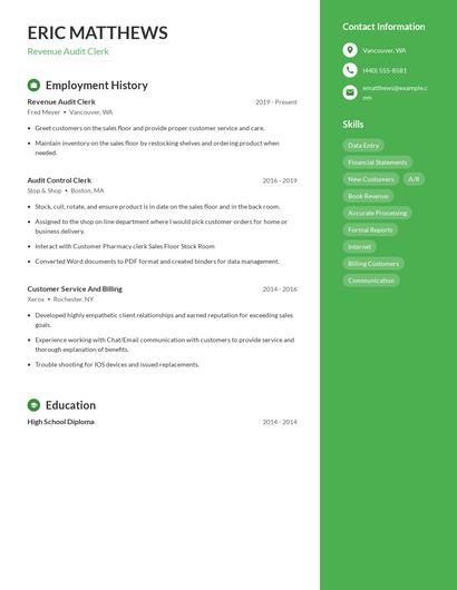 Revenue Audit Clerk Resume