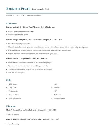 Revenue Audit Clerk Resume