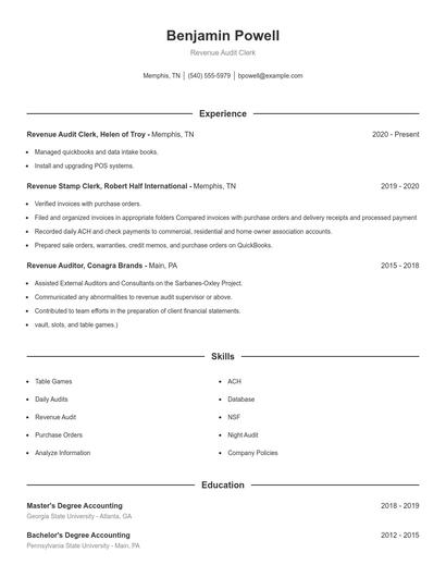 Revenue Audit Clerk Resume