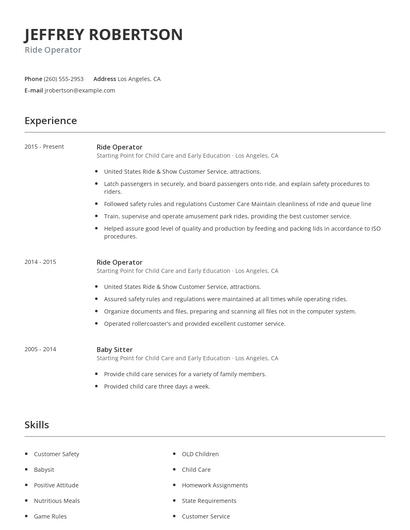 Ride Operator Resume