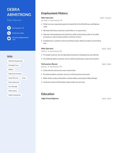 Ride Operator Resume