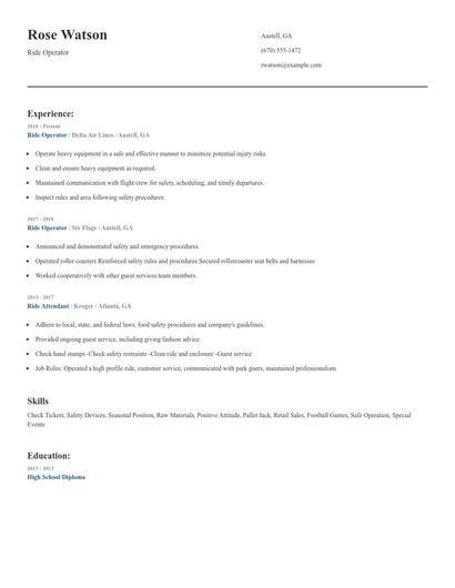 Ride Operator Resume