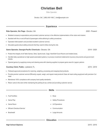 Ride Operator Resume
