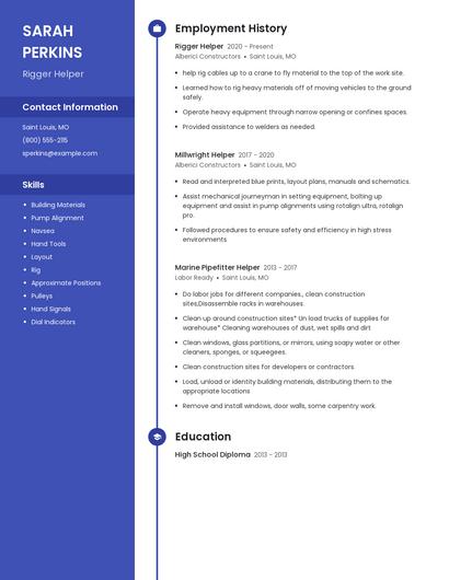 Rigger Helper Resume