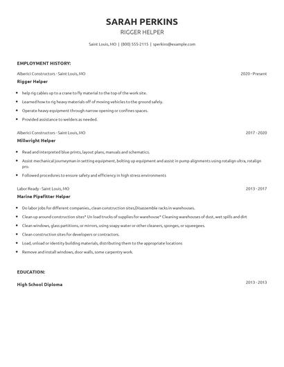 Rigger Helper Resume