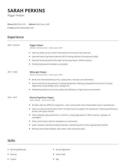 Rigger Helper Resume