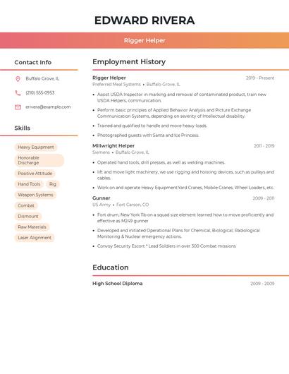 Rigger Helper Resume