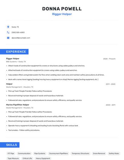 Rigger Helper Resume