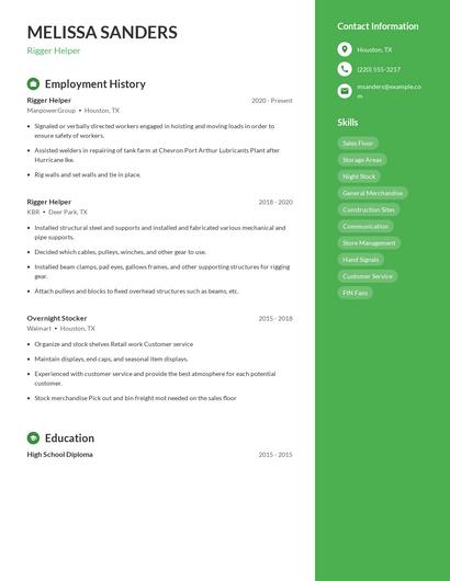 Rigger Helper Resume