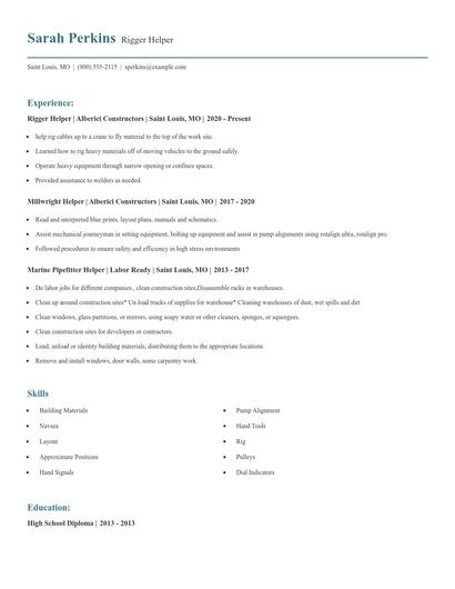 Rigger Helper Resume