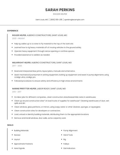 Rigger Helper Resume