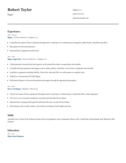 Rigger Resume