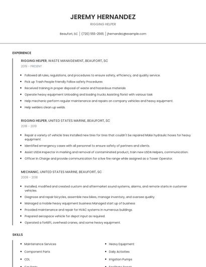 Rigging Helper Resume