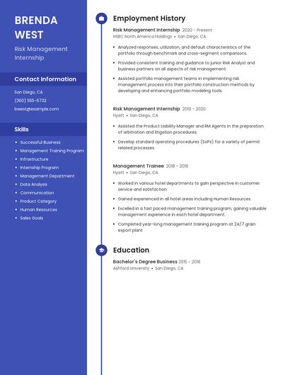 Risk Management Internship Resume