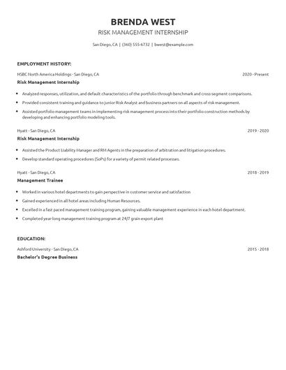 Risk Management Internship Resume