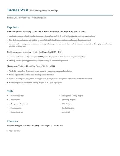 Risk Management Internship Resume