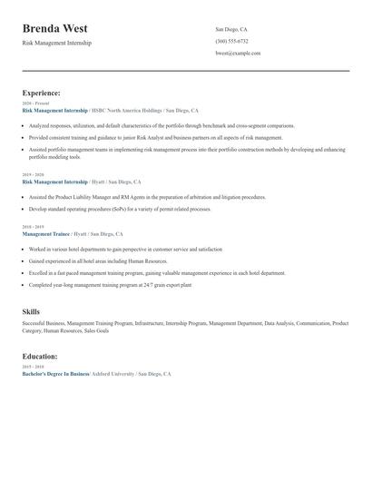 Risk Management Internship Resume