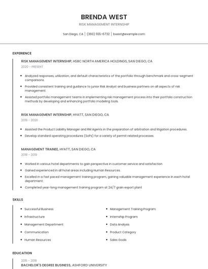 Risk Management Internship Resume