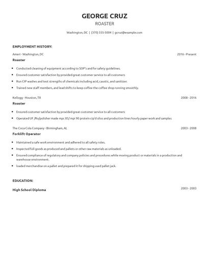 Roaster Resume