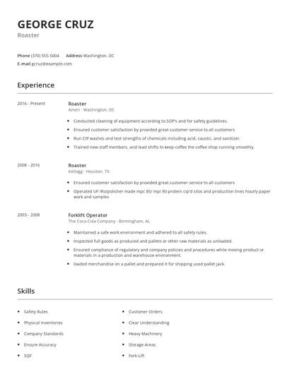Roaster Resume