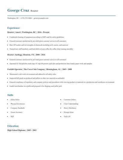 Roaster Resume