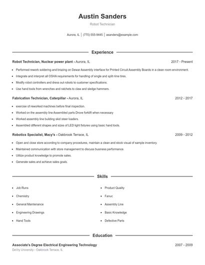 Robot Technician Resume