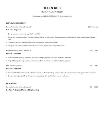 Robotics Engineer Resume