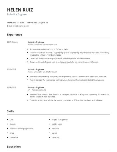 Robotics Engineer Resume