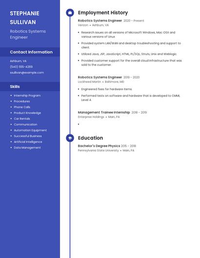 Robotics Systems Engineer Resume