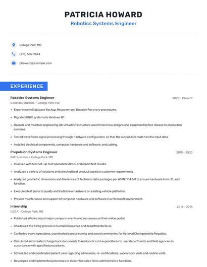 Robotics Systems Engineer Resume