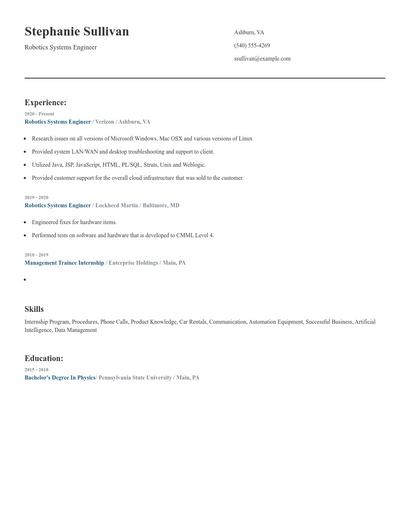 Robotics Systems Engineer Resume