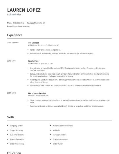 Roll Grinder Resume
