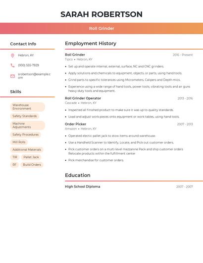 Roll Grinder Resume