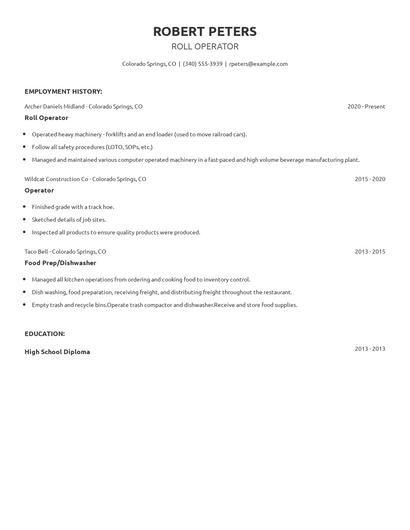 Roll Operator Resume