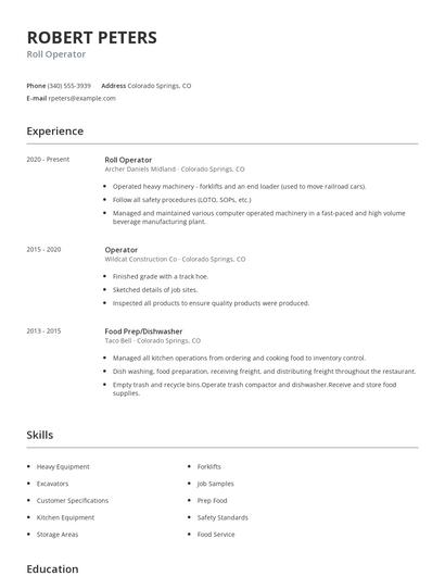 Roll Operator Resume
