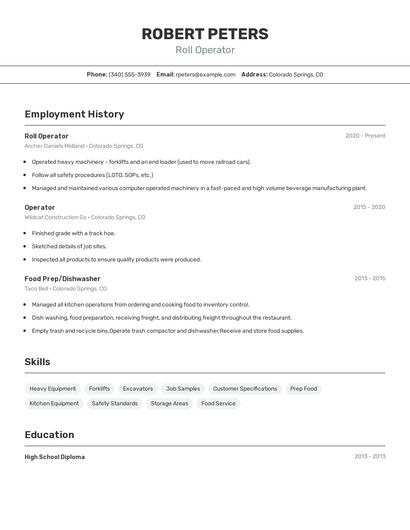 Roll Operator Resume