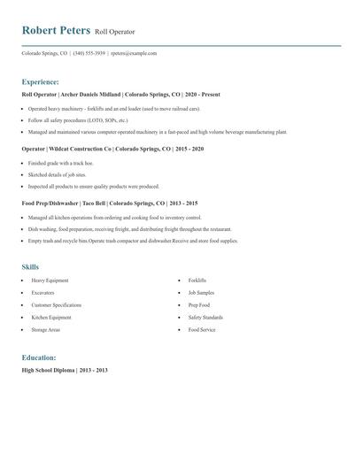 Roll Operator Resume