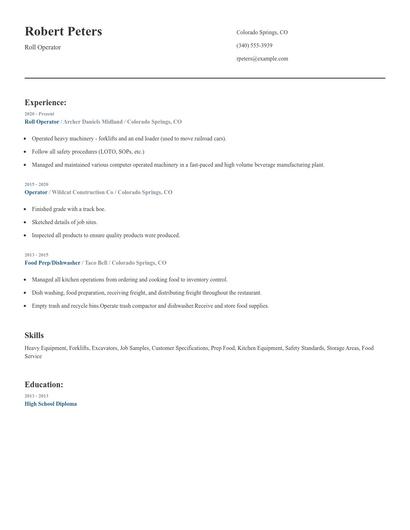 Roll Operator Resume