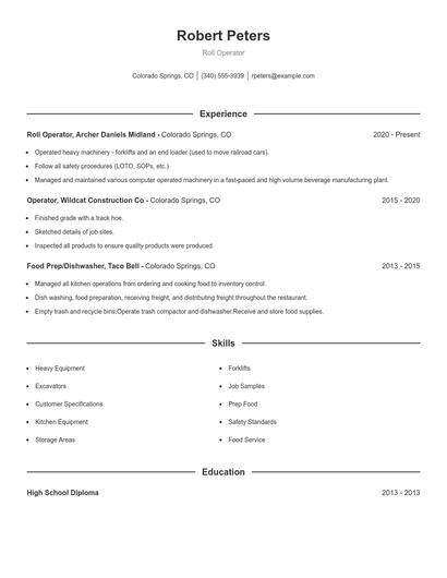 Roll Operator Resume