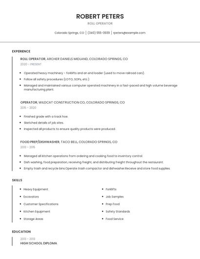 Roll Operator Resume
