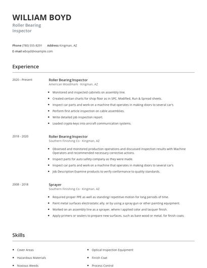 Roller Bearing Inspector Resume