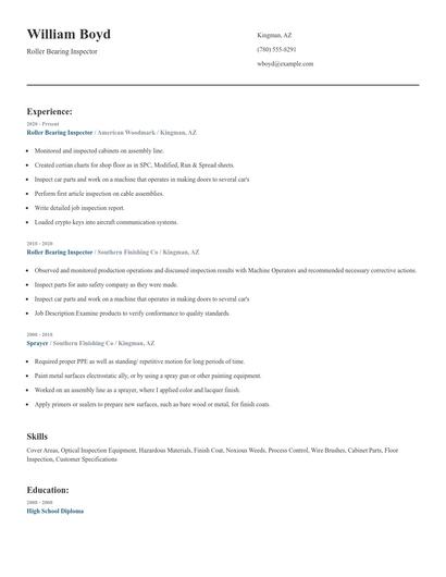 Roller Bearing Inspector Resume
