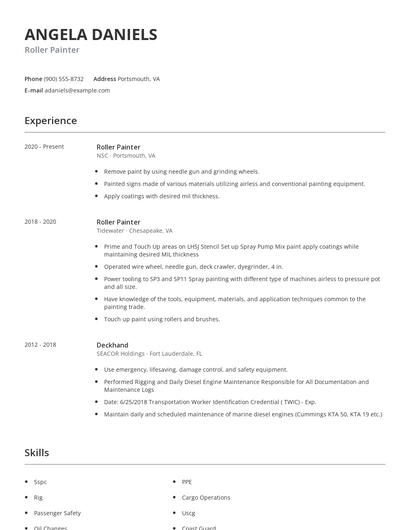 Roller Painter Resume
