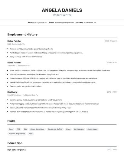 Roller Painter Resume