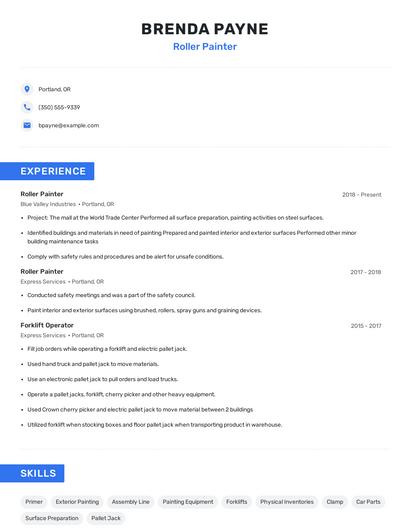 Roller Painter Resume