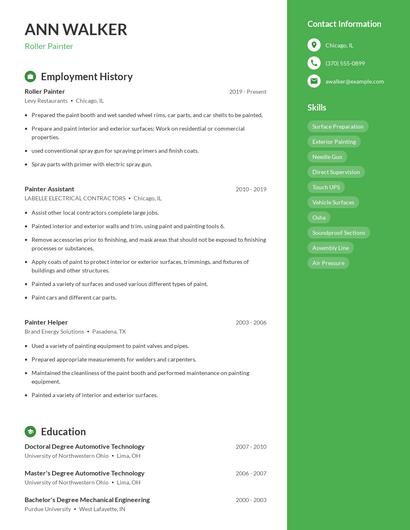 Roller Painter Resume