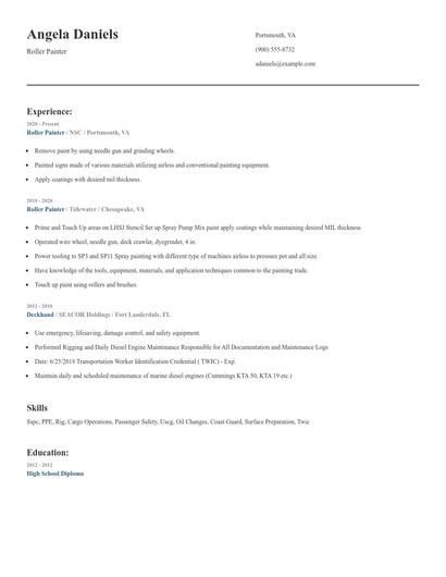 Roller Painter Resume