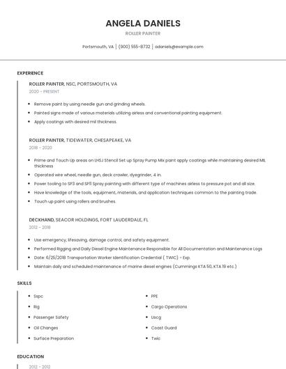 Roller Painter Resume