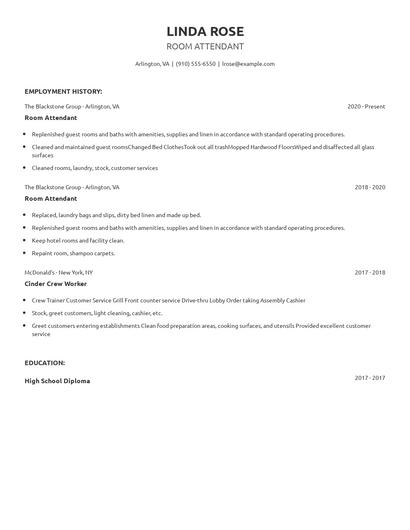 Room Attendant Resume